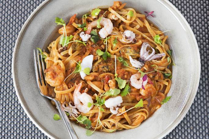 Seafood Linguini with Sauted Vegetables